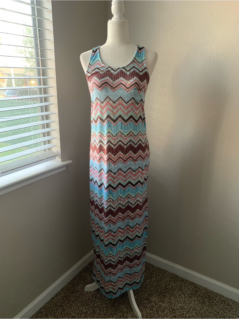 Just Love Chevron Maxi Dress in Blue & Brown